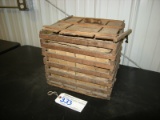 Wood egg crate w/ egg packaging inserts - top right wood corner broke