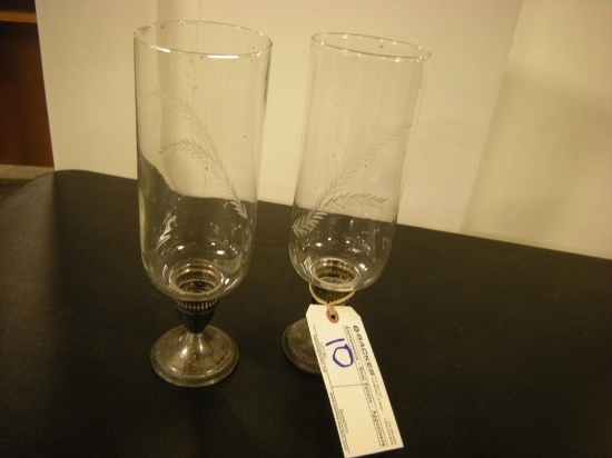 Pair of Sterling Silver Glass Candle Holders