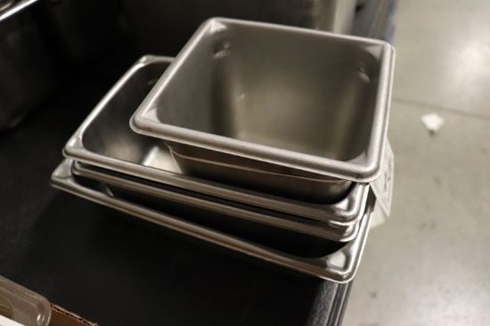 Times 4 - 1/6 x 6", 2) 1/4 x 4", 1/3 x 2" stainless inset pans - no lids