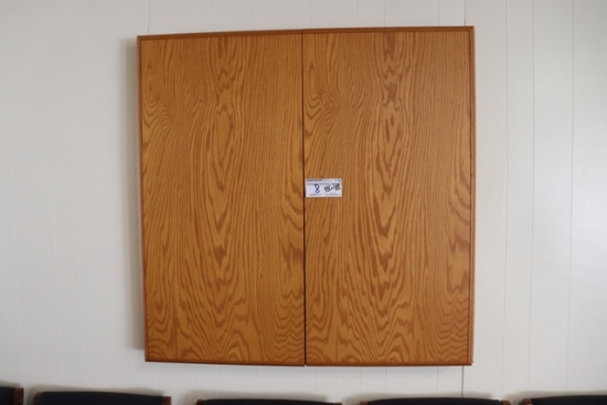 48" x 48" oak melamine marking board conference room cabinet