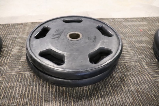 Times 2 - Intek Strength 45 lb. rubber coated plates - rubber split on edge