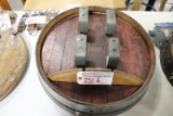 Oak barrel head wall mount wine rack with double glass holders