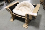 Custom oak barrel pet bed with bedding