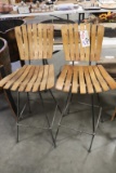 Times 2 - slat bar chairs with light weight metal bases - 1 chair has broke