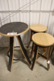 Set of 3 - oak wood stave bar table with 2 stools - 35