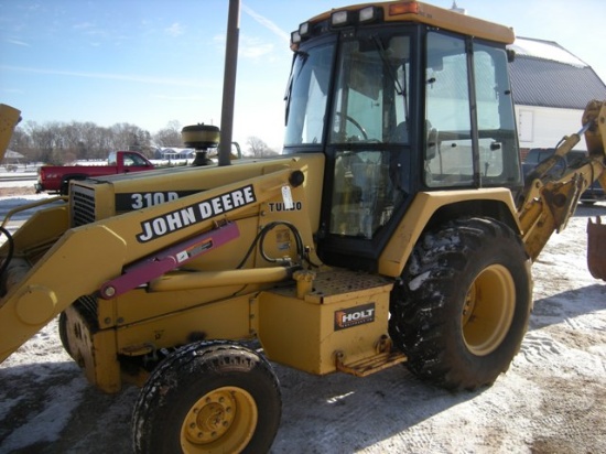 1995 John Deere 310D Turbo Backhoe with 4-way front loader and extend-A-hoe and e