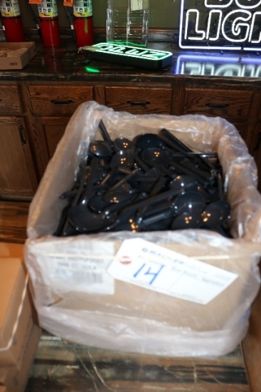 3/4 box of plastic black spoons