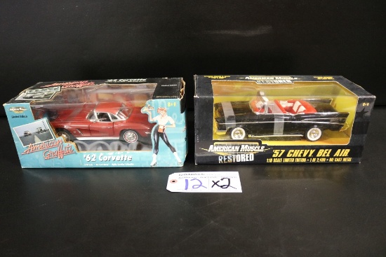 Times 2 - 1962 Corvette & 1957 Chevy Bel Air 1:18 scale cars still in box