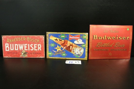 Times 3 - 9" x 16", 10" x 15", & 12" x 16" Budweiser metal wall tins