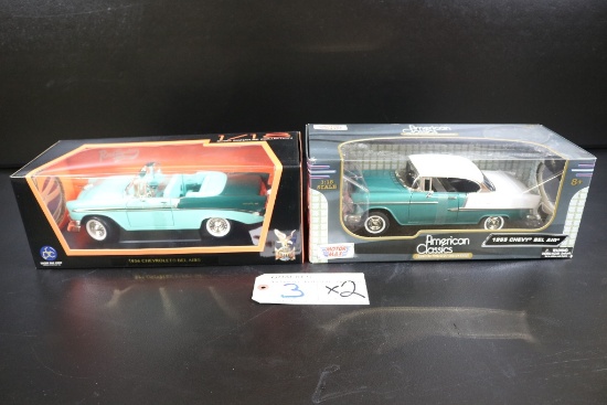 Times 2 - 1955 Chevy Bel Air & 1956 Chevy Bel Air 1:18 scale cars still in