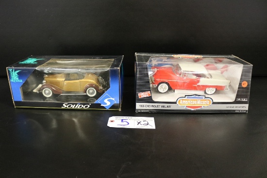Times 2 - 1955 Chevy Bel Air & Solido S  1:18 die cast metal cars still in