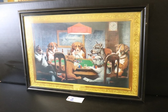 28" x 40" - A Friend in Need - dogs playing cards wood framed print