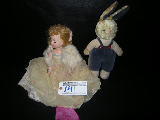 Vintage Doll and Stuffed Rabbit