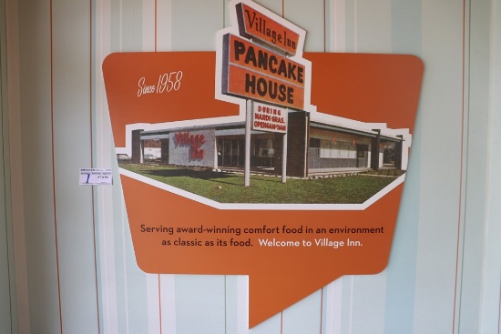 47" x 50" Village Inn vintage remake wall sign - hard poly style board