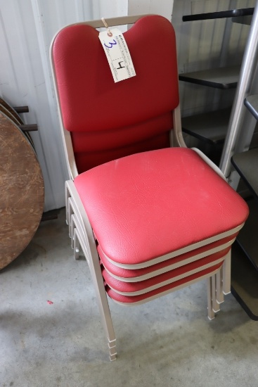 Times 4 - Tan metal framed red vinyl padded seat & back stack chairs