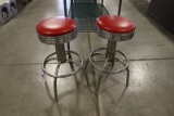 Times 2 - Chrome frame single rung bar stools w/ red vinyl seats