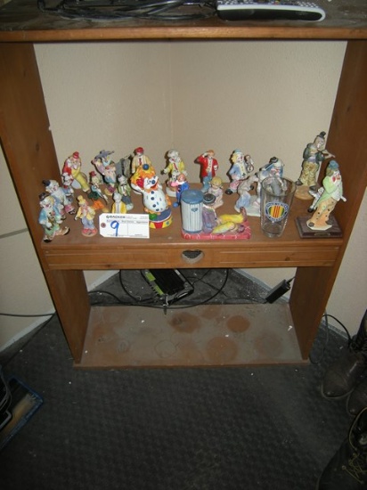 Wood Shelf with Clown Figurines