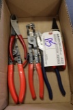 Boc of electrical wire strippers, side cutter, snap ring pliers