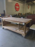 4' x 8' Wood portable work bench - with electrical & heavy duty casters