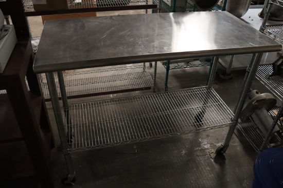 24" x 50" Stainless portable table with wire undershelf