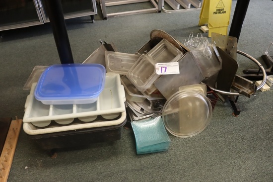 All to go - Misc. under table - Bus boxes, lids, pans, & more