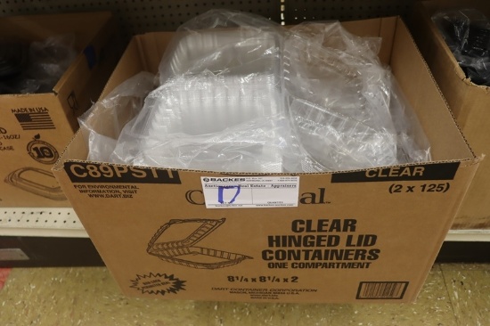 3/4 case of clear hinged lid containers - 8 1/4" x 8 1/4" x 2"