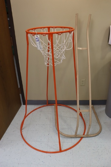 Orange metal framed basketball hoop