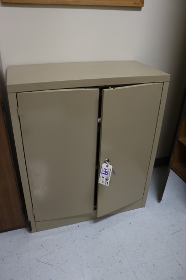 36" metal 2 door cabinet with some crafting - AS IS - doors need attention