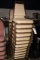 Times 23 - Brown metal framed tan tweed stack chairs