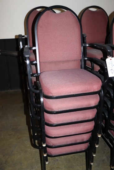 Times 12 - Black metal framed burgundy tweed stack chairs with arm rests