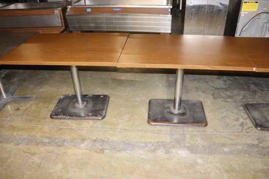 Times 5 - 30" x 42" wood laminate top tables with minor chipped edges