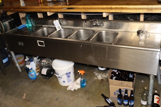 Eagle 84" stainless 4 bin bar sink with double drain boards & faucets