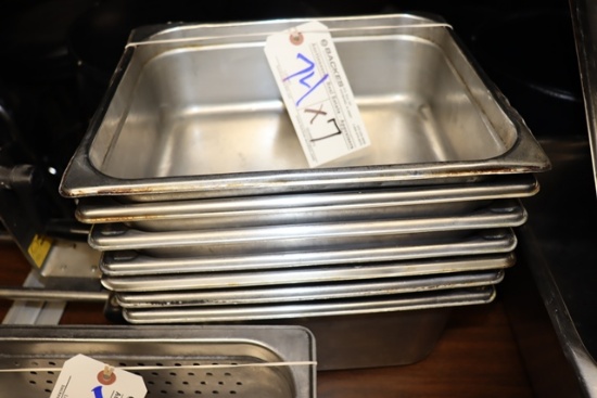 Times 7 - 6) 1/2 x 4" & 1) 1/2 x 6" stainless inset pans - no lids