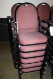 Times 12 - Black metal framed burgundy tweed stack chairs with arm rests