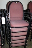 Times 12 - Black metal framed burgundy tweed stack chairs with arm rests