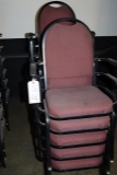 Times 11 - Black metal framed burgundy tweed stack chairs with arm rests