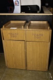 Wood laminate double trash receptacle with wire bins