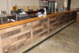6' x 42' L Shaped wood framed front bar with oak arm rest