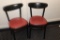 Times 29 - Shelby Williams black wood framed dining chairs with marron viny