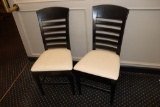 Times 24 - Black wood framed ladder back dining chairs with tan vinyl seats