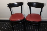 Times 28 - Shelby Williams black wood framed dining chairs with marron viny