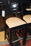 Times 12 - Black wood framed ladder back bar chairs with tan seats