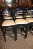 Times 14 - Black wood framed ladder back bar chairs with tan seats