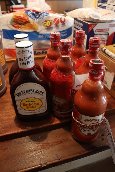 Times 7 - bottles of 5) Franks Red Hot Sauce and 2 Sweet baby Rays