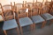 Times 12 - MTS brown metal framed dining chairs with blue fabric padded sea