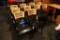 Times 12 - black metal framed dining chairs with black padded seats with wo