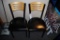 Pair to go - black framed dining chairs with ripped seats