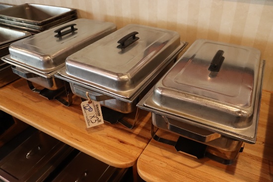 Times 3 - Full size matching chafing units with lids, 4" base pan and 2" in