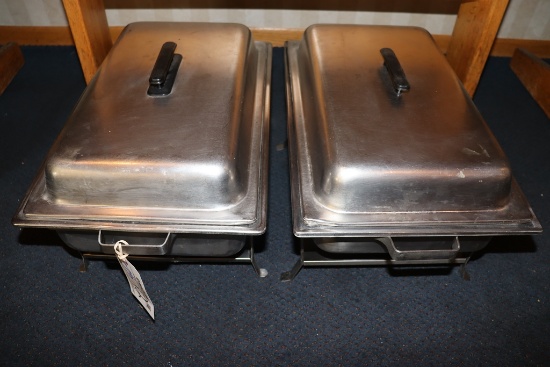 Times 2 - Full size matching chafing units with lids, 4" base pan and 2" in