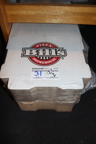 Times 2 - Bails of 12" cardboard pizza boxes - with "Bill's Pizza" logo